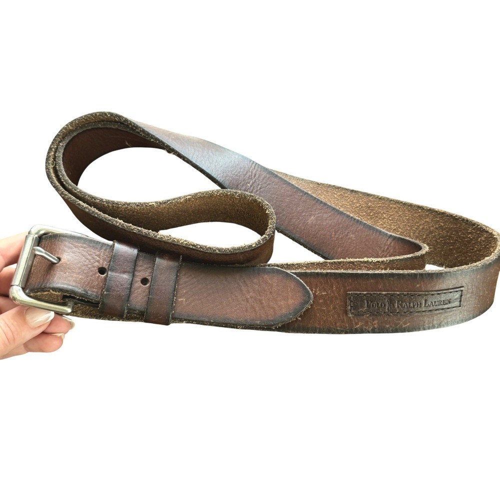 Polo Ralph Lauren Mens Italian Leather Belt 60 Distressd Brown Silver Buckle